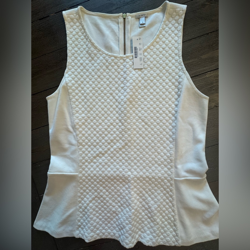 NWT J Crew White Textured-dot Peplum Style A1559 Blouse Size: US 4 (S)
